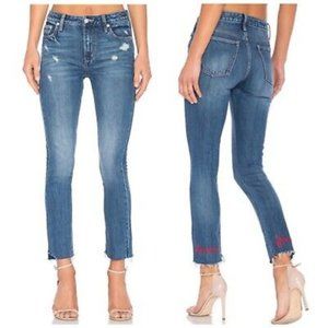 LOVERS + FRIENDS LOGAN Women's High Rise Cropped Jeans Frayed Cut Off Distressed